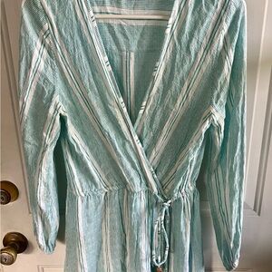 Blue Island Striped Wrap Dress in Blue and White w/ Tie Embellishment Sz XS